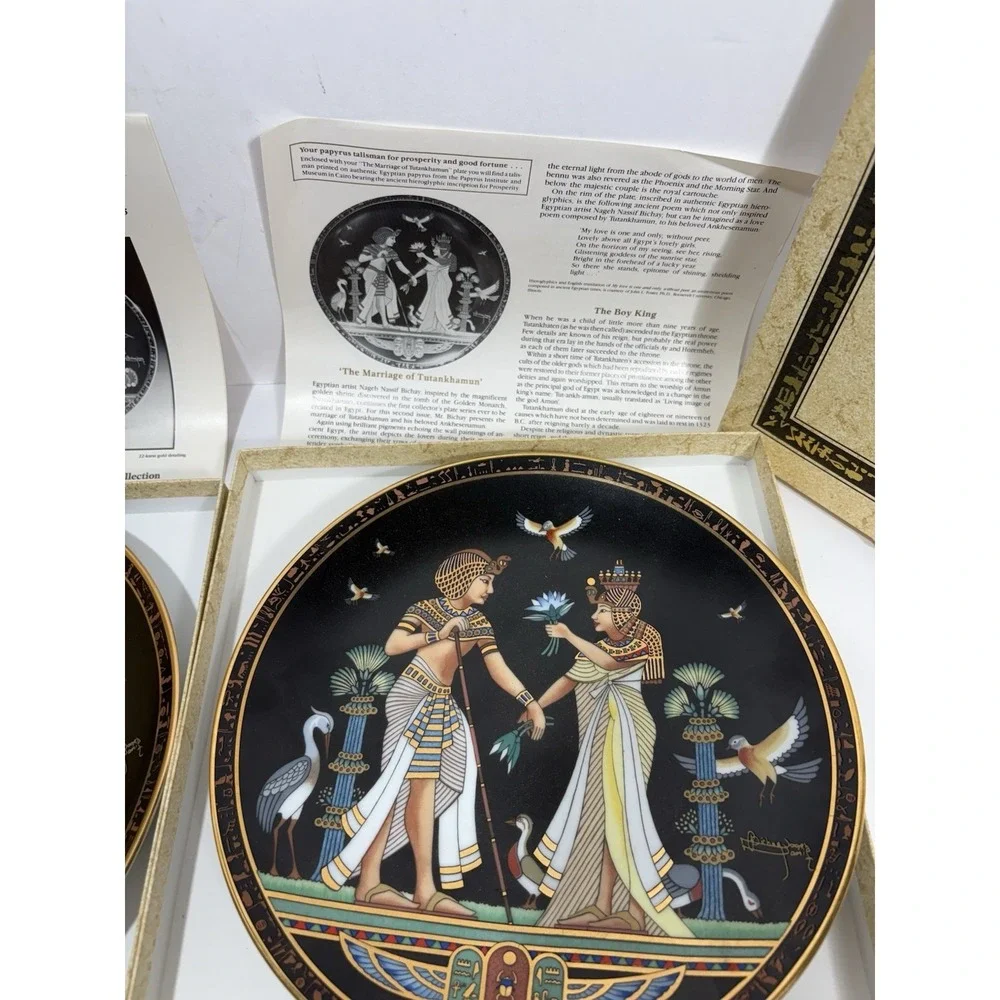 2‎ Osiris Porcelain Legend of Tutankhamun Plates Marriage + Fishing On The Nile